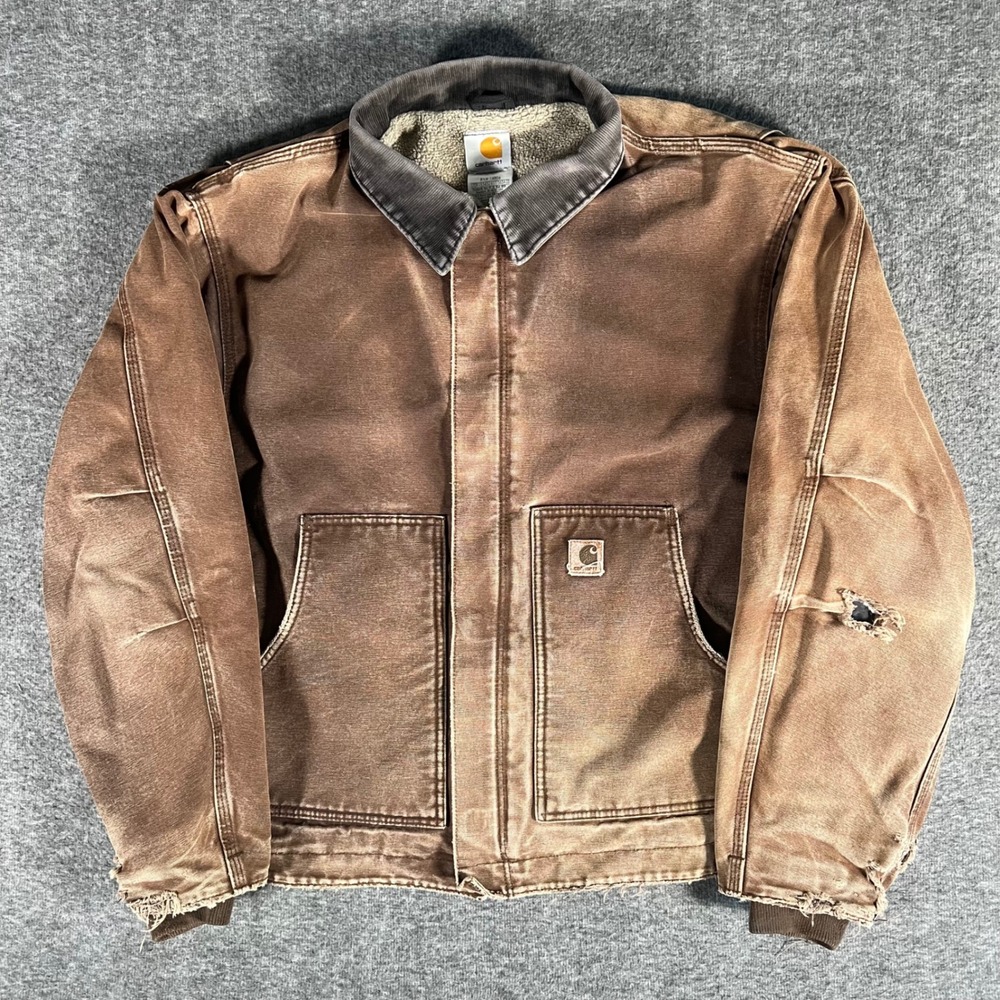 Vintage Carhartt J22DKB Sandstone Duck Arctic Jacket Brown Distressed Sunfade XL